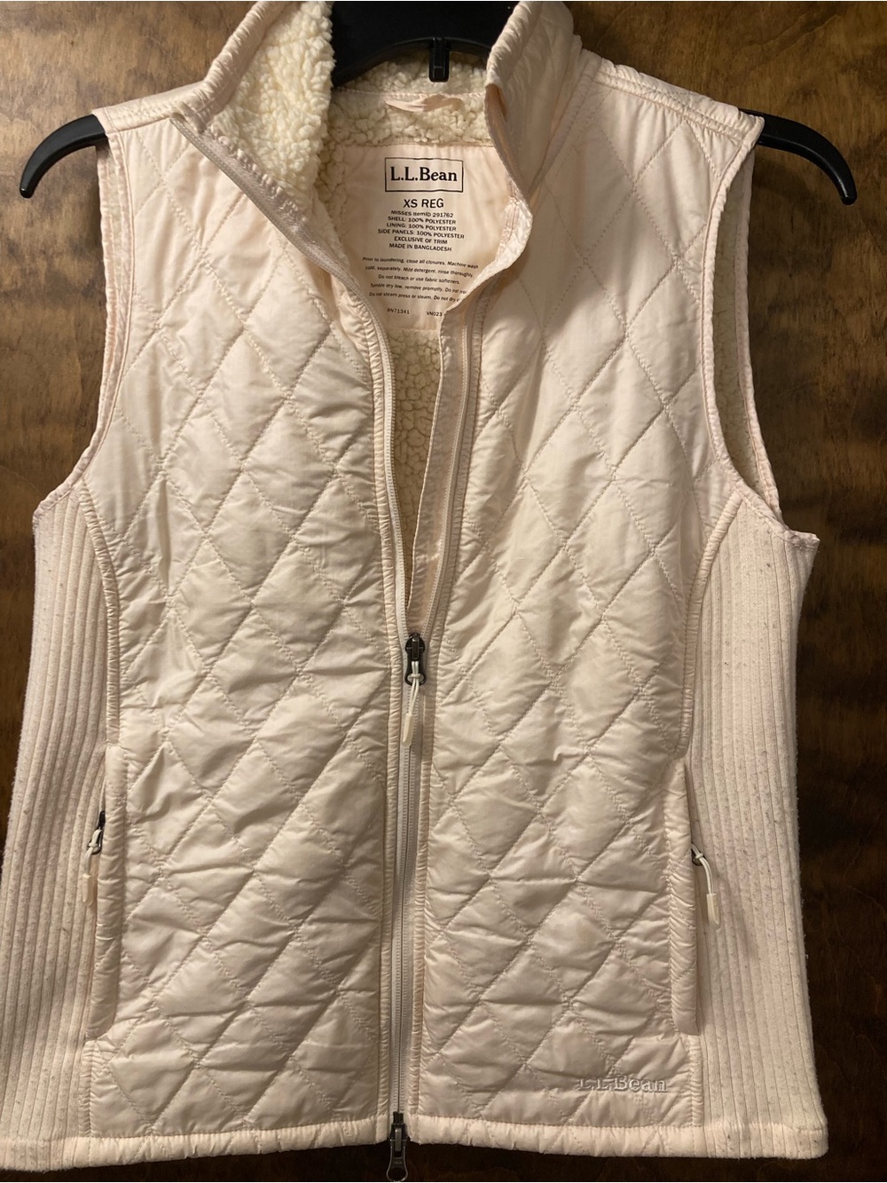 L.L. Bean Quilted Cream Sherpa-Lined Vest